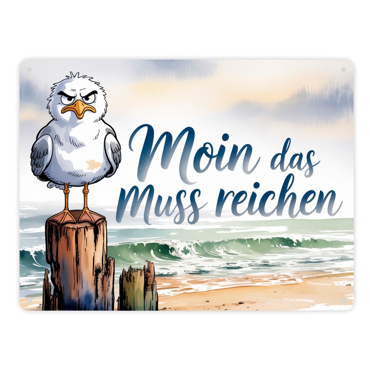 Möwe Aquarell Moin Spruch Metallschild in 15x20 cm