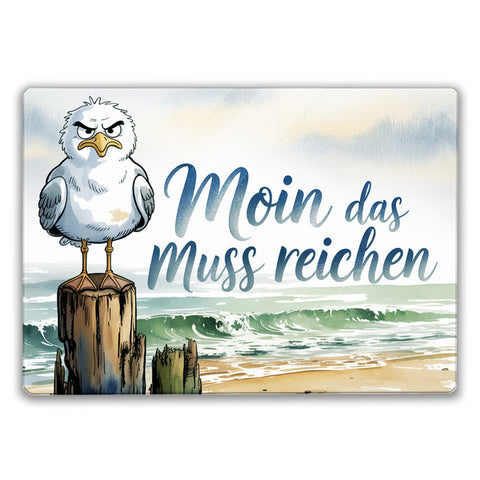 Möwe Aquarell Moin Spruch Schneidebrett aus Glas