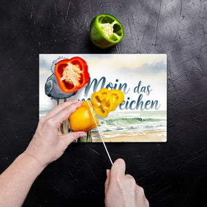 Möwe Aquarell Moin Spruch Schneidebrett aus Glas