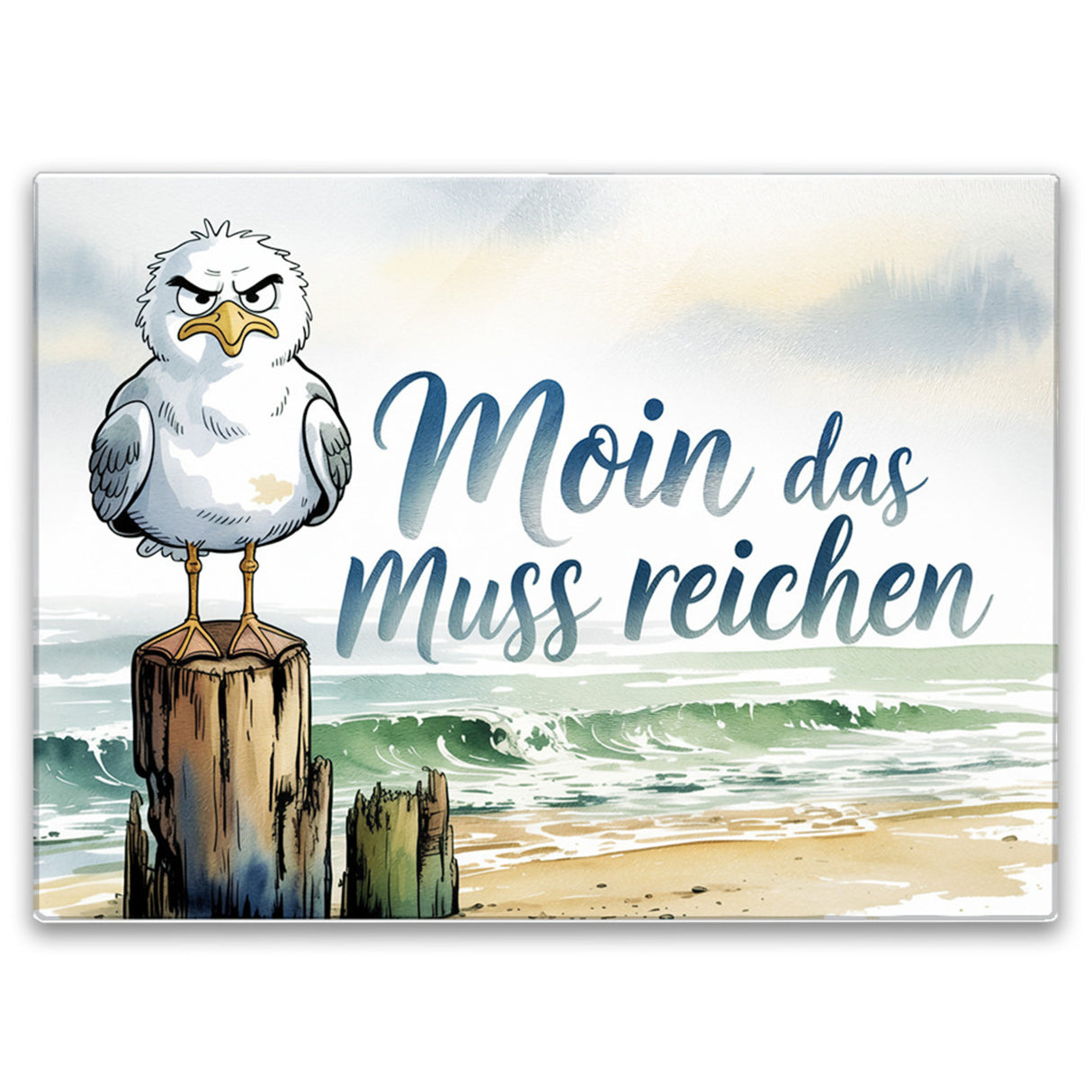 Möwe Aquarell Moin Spruch Schneidebrett aus Glas