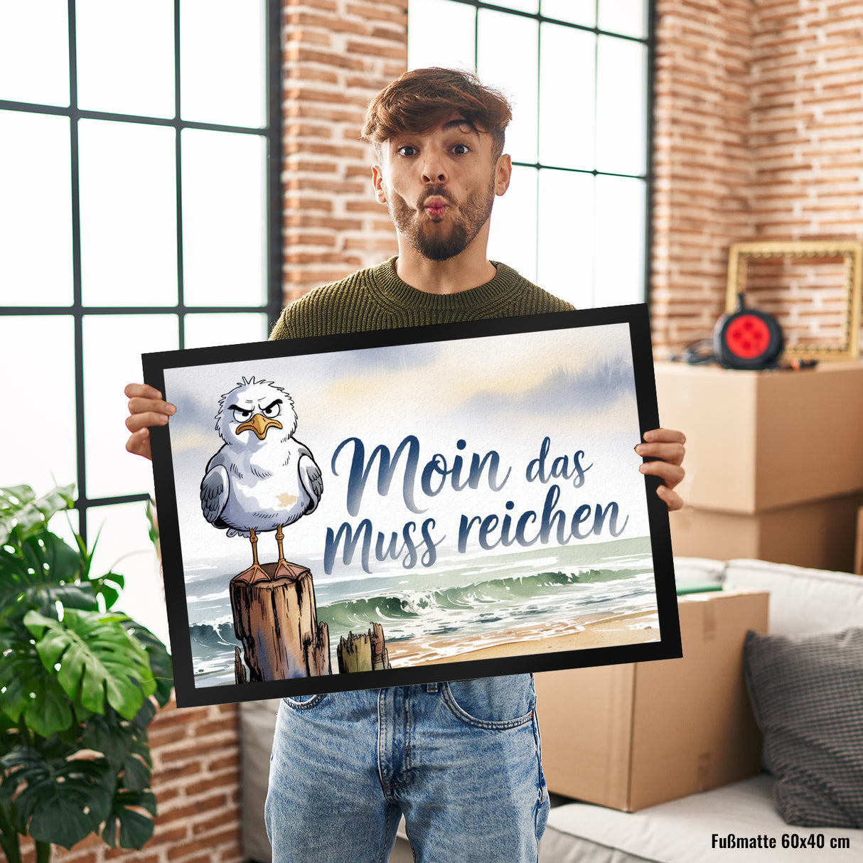 Möwe Aquarell Moin Spruch Fußmatte in 35x50 cm für Nordseefans