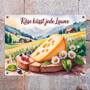 Käse küsst jede Laune Metallschild in 15x20 cm Allgäuer Käse Aquarell