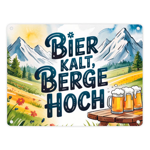 Bier Berge Bayern Metallschild in 15x20 cm Bier kalt Text