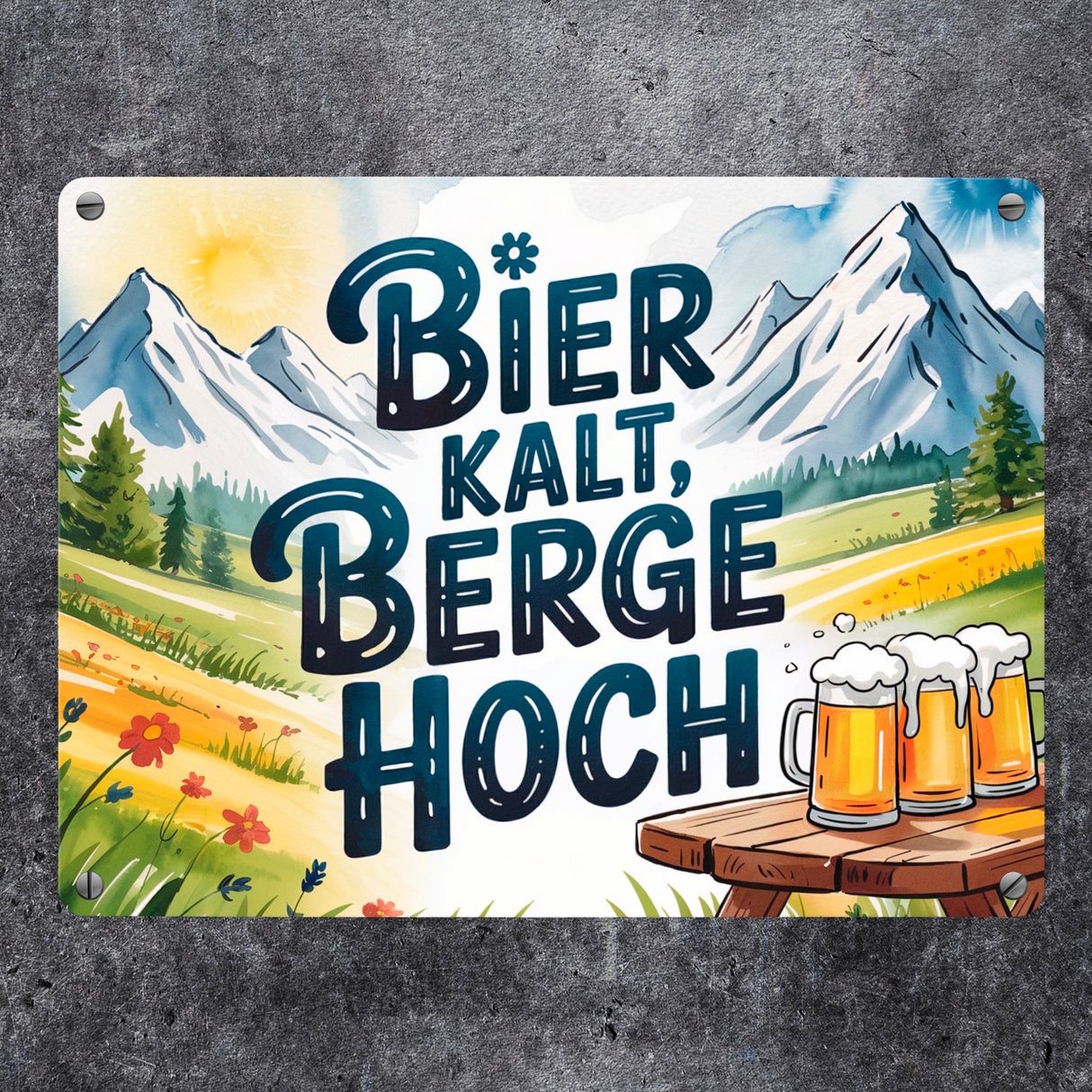Bier Berge Bayern Metallschild in 15x20 cm Bier kalt Text