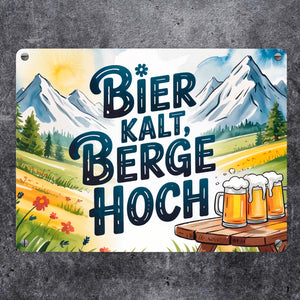 Bier Berge Bayern Metallschild in 15x20 cm Bier kalt Text