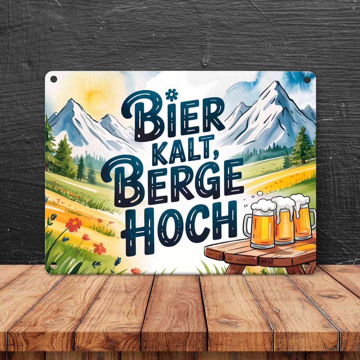 Bier Berge Bayern Metallschild in 15x20 cm Bier kalt Text