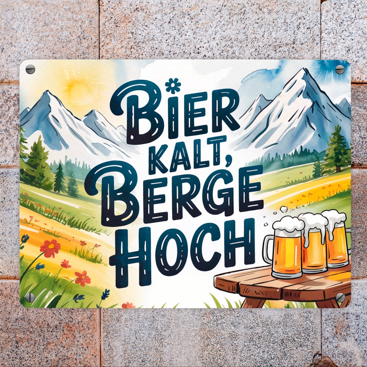 Bier Berge Bayern Metallschild in 15x20 cm Bier kalt Text