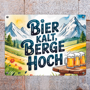 Bier Berge Bayern Metallschild in 15x20 cm Bier kalt Text