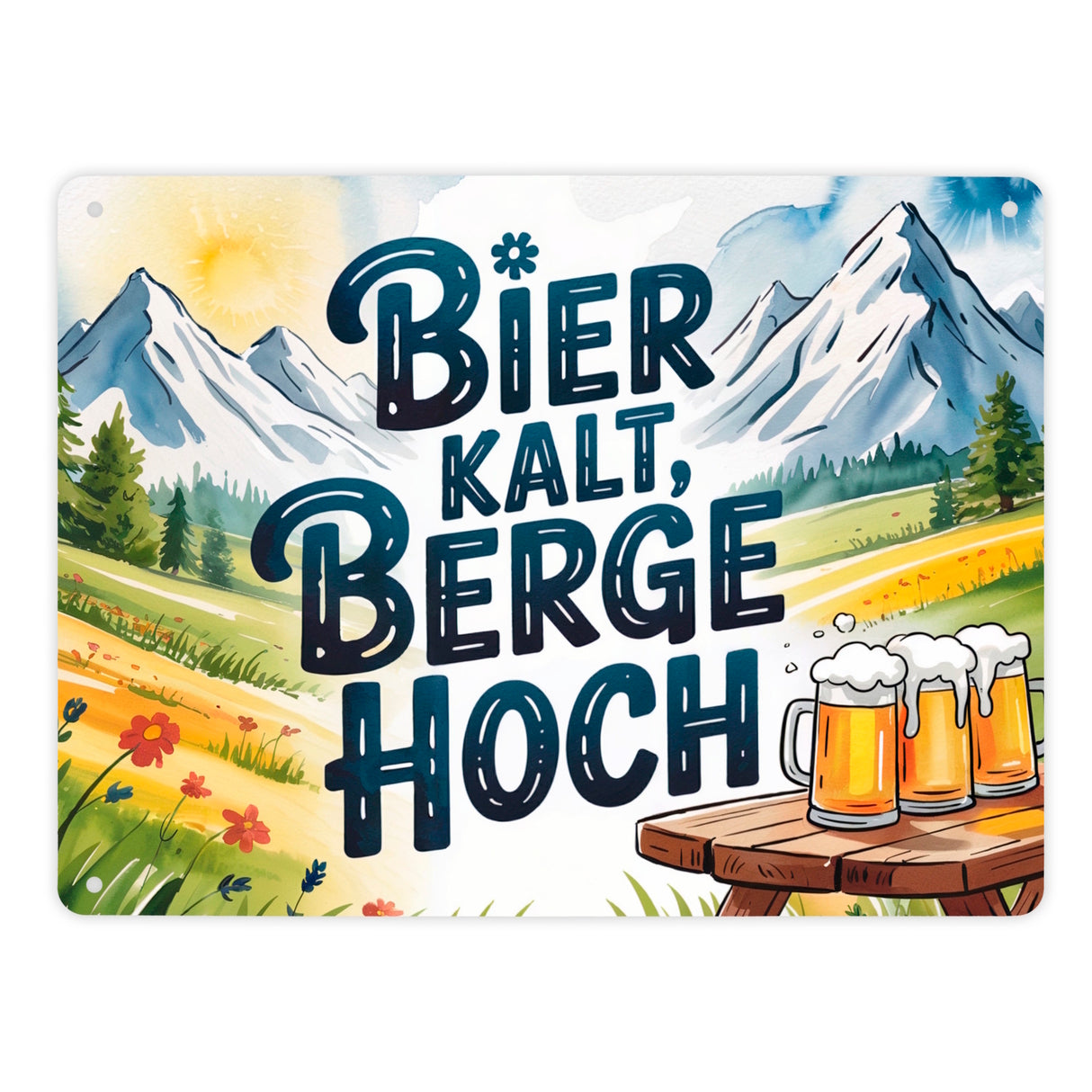 Bier Berge Bayern Metallschild in 15x20 cm Bier kalt Text