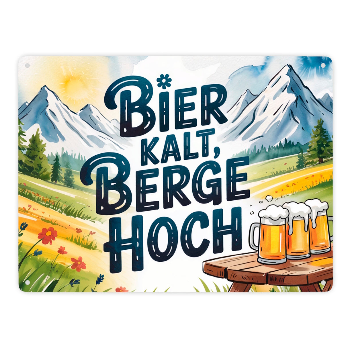 Bier Berge Bayern Metallschild in 15x20 cm Bier kalt Text