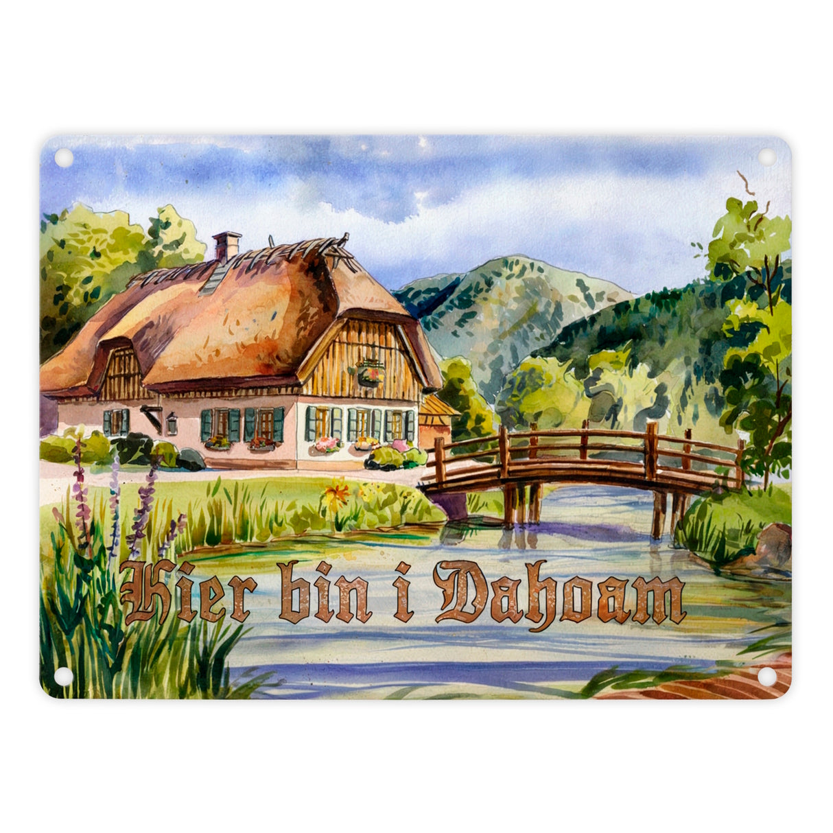 Aquarell Allgäu Landschaft Hier bin i Metallschild in 15x20 cm