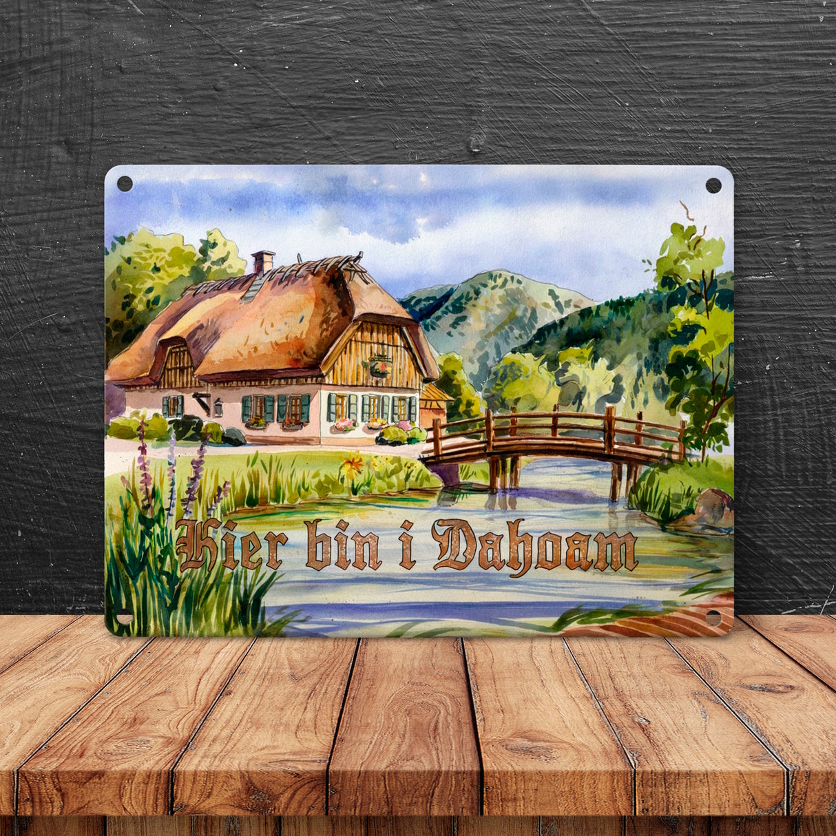 Aquarell Allgäu Landschaft Hier bin i Metallschild in 15x20 cm