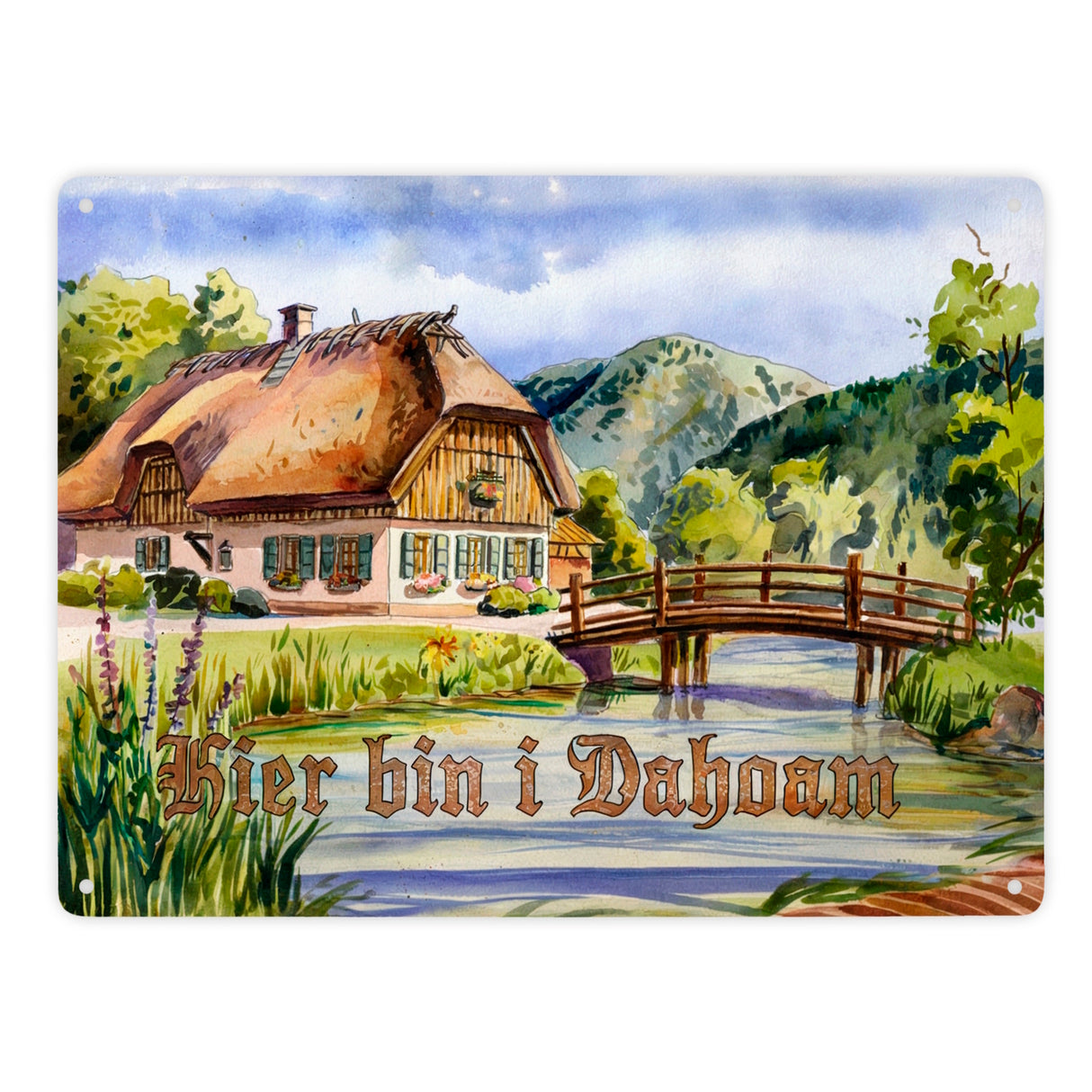 Aquarell Allgäu Landschaft Hier bin i Metallschild in 15x20 cm