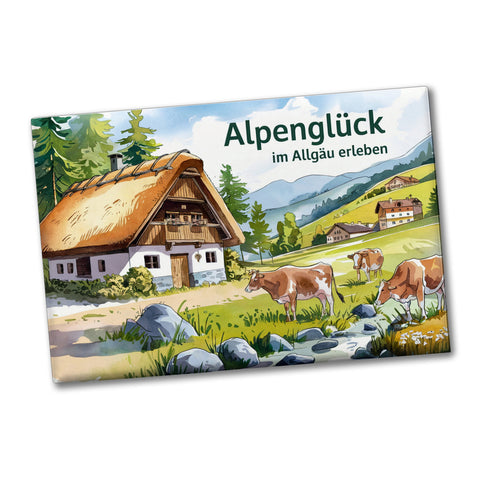 Alpenglück in den Bergen Souvenir Souvenir Magnet Landhaus mit Kühen