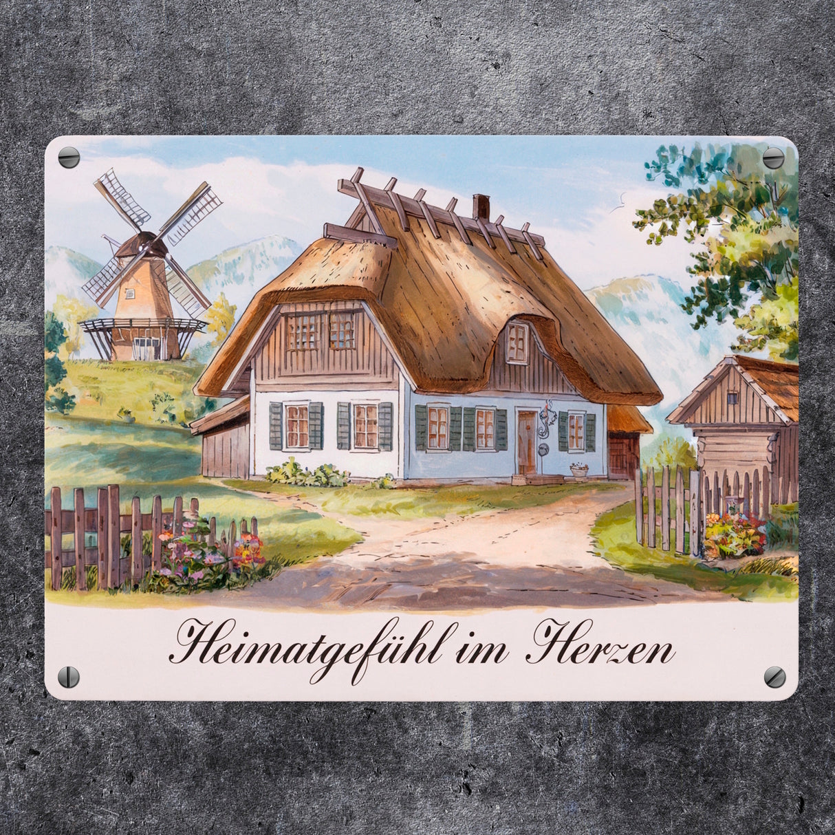Ländliche Romantik Metallschild in 15x20 cm Heimatgefühl im Herzen