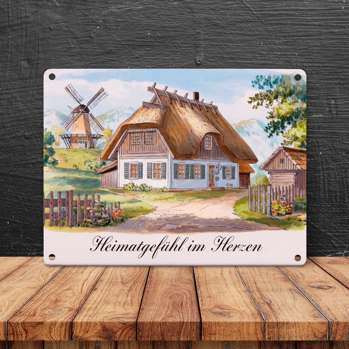 Ländliche Romantik Metallschild in 15x20 cm Heimatgefühl im Herzen
