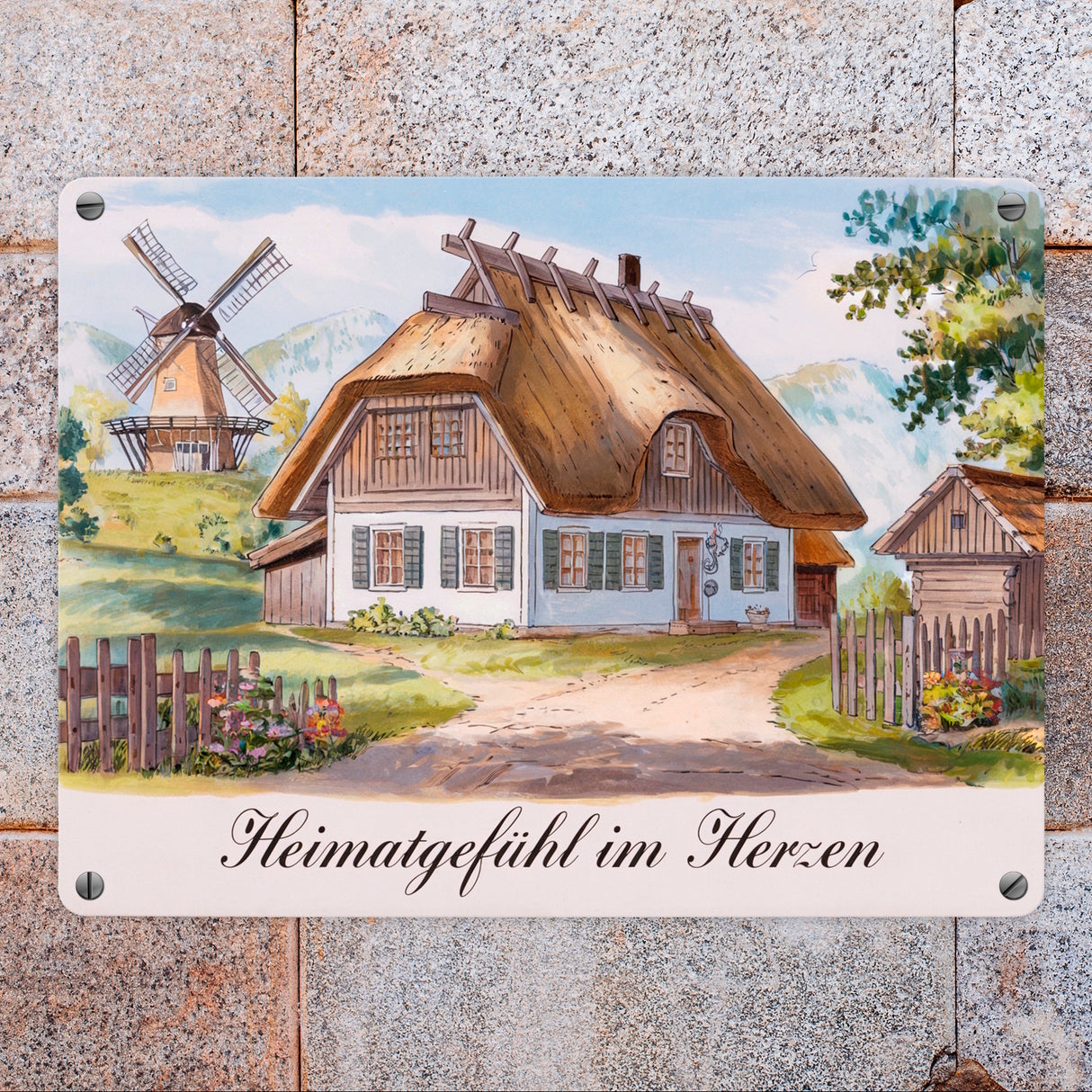 Ländliche Romantik Metallschild in 15x20 cm Heimatgefühl im Herzen