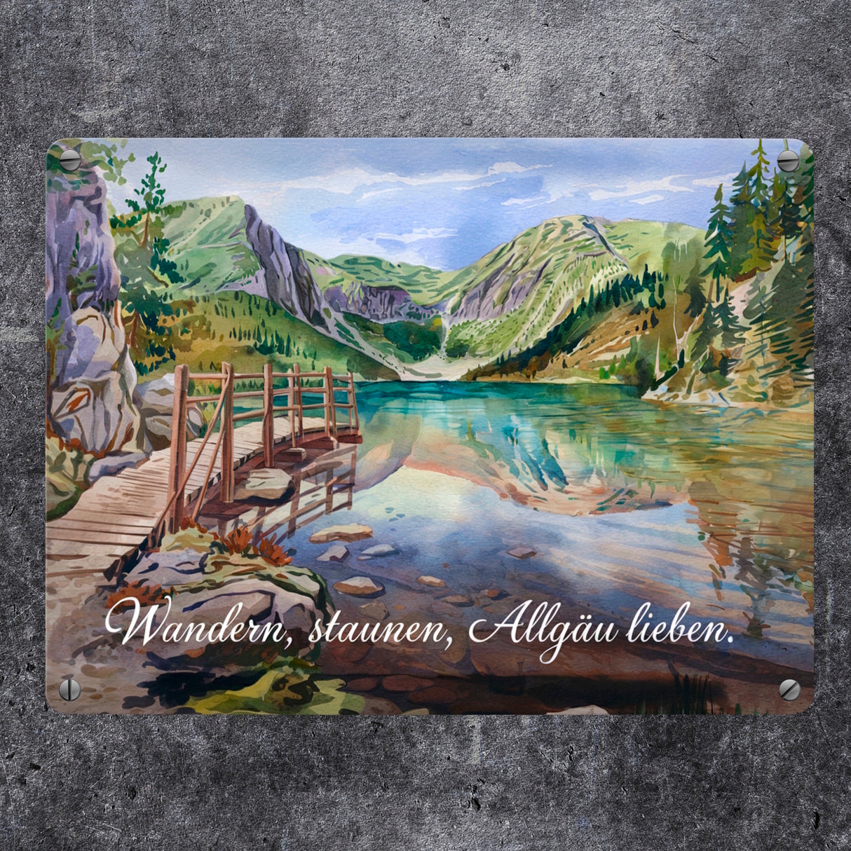 Wandern, staunen, Allgäu lieben Metallschild in 15x20 cm