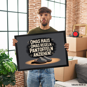 Omas Haus, Omas Regeln Pantoffeln anziehen im Vintage-Stil Fußmatte in 35x50 cm