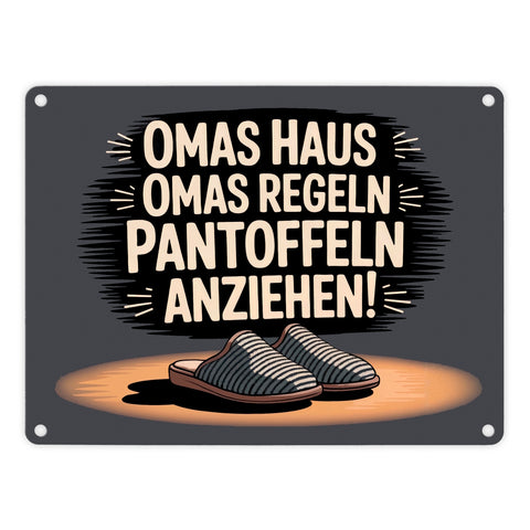 Omas Haus, Omas Regeln Pantoffeln anziehen im Vintage-Stil Metallschild in 15x20 cm