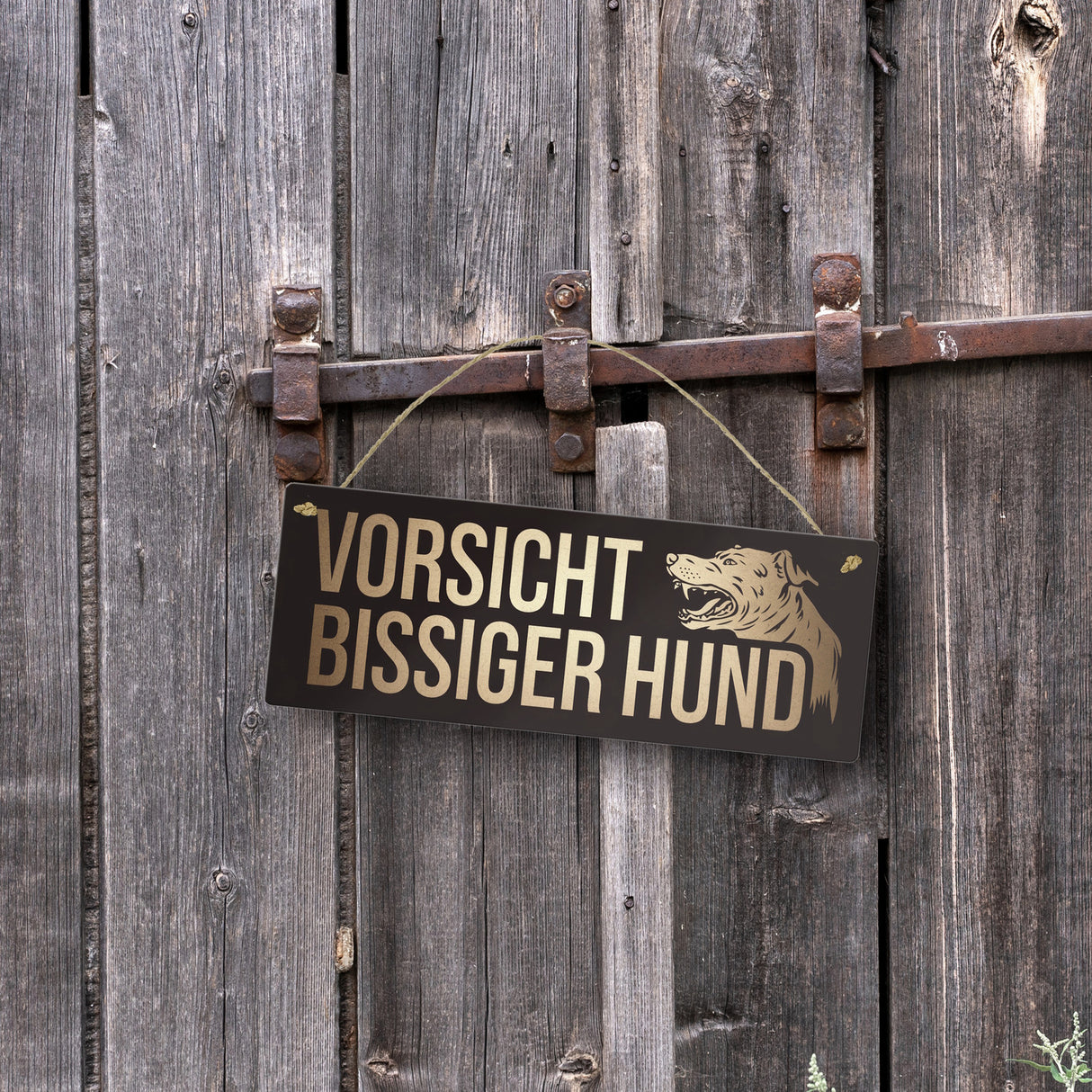 Knurrender Hund Metallschild mit Vorsicht bissiger Hund