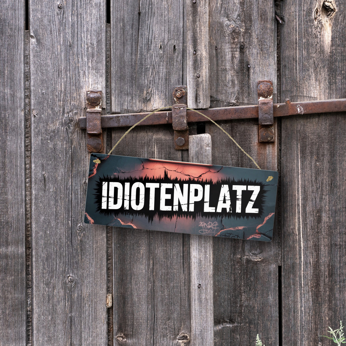 Idiotenplatz Metallschild Graffiti Design