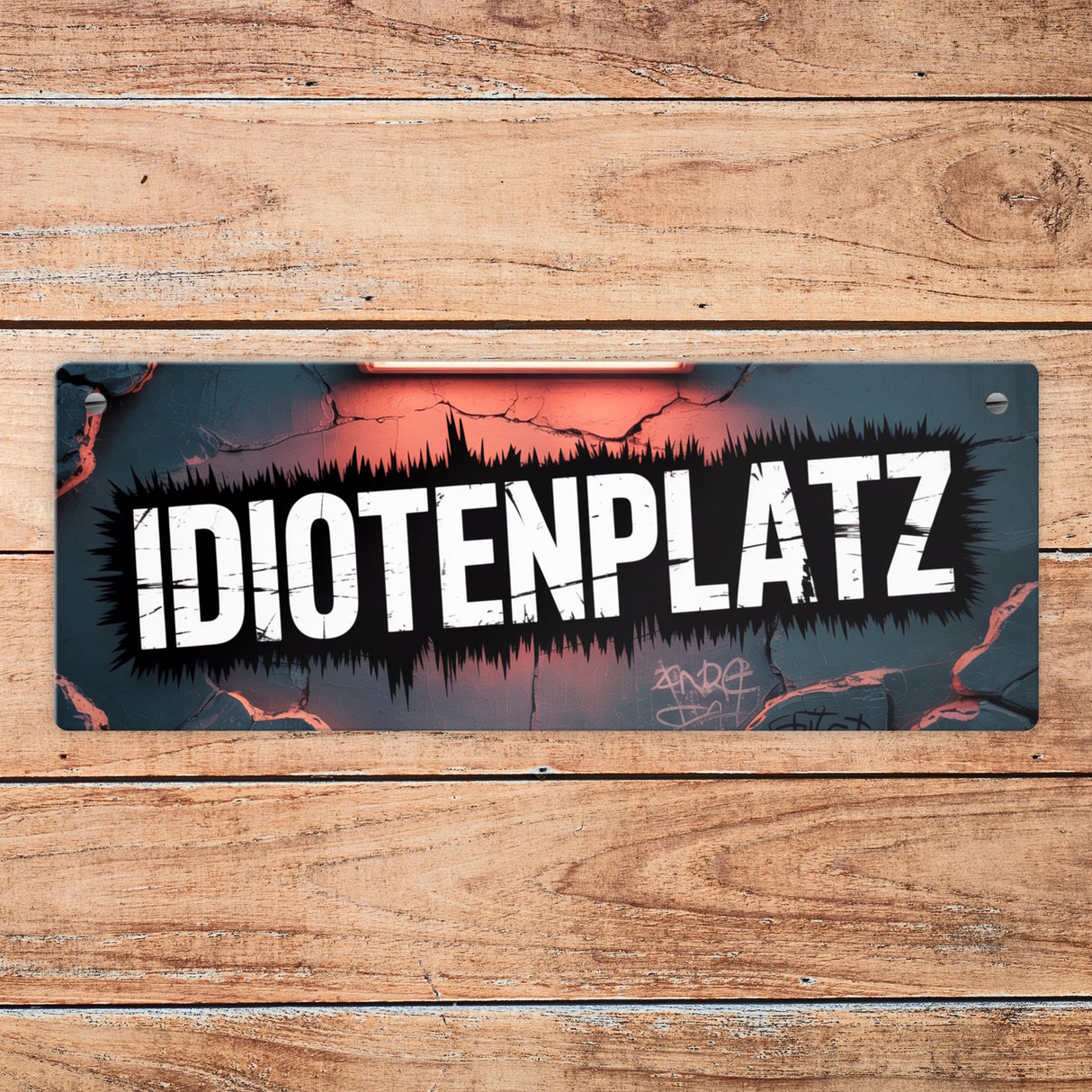 Idiotenplatz Metallschild Graffiti Design