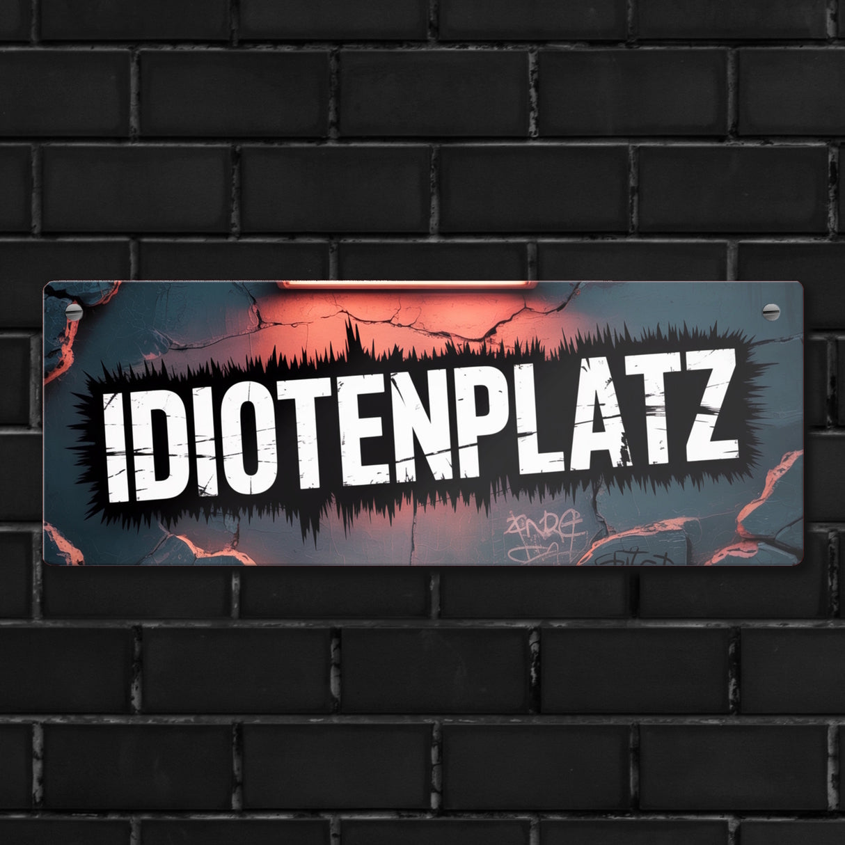 Idiotenplatz Metallschild Graffiti Design