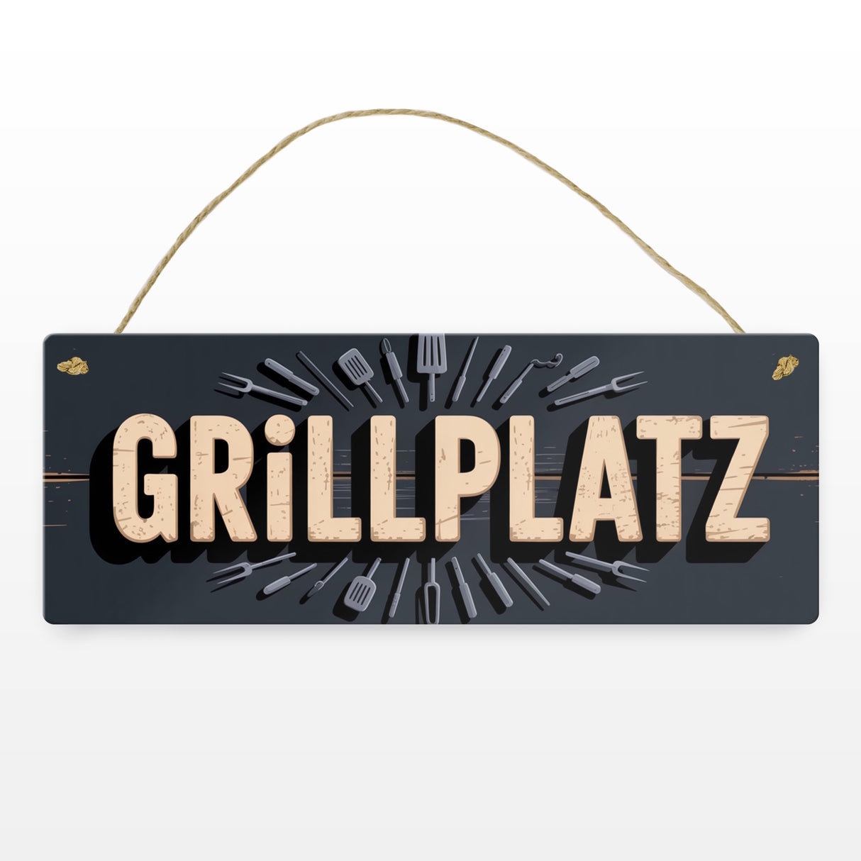 Grillplatz Metallschild mit Grillutensilien Vintage