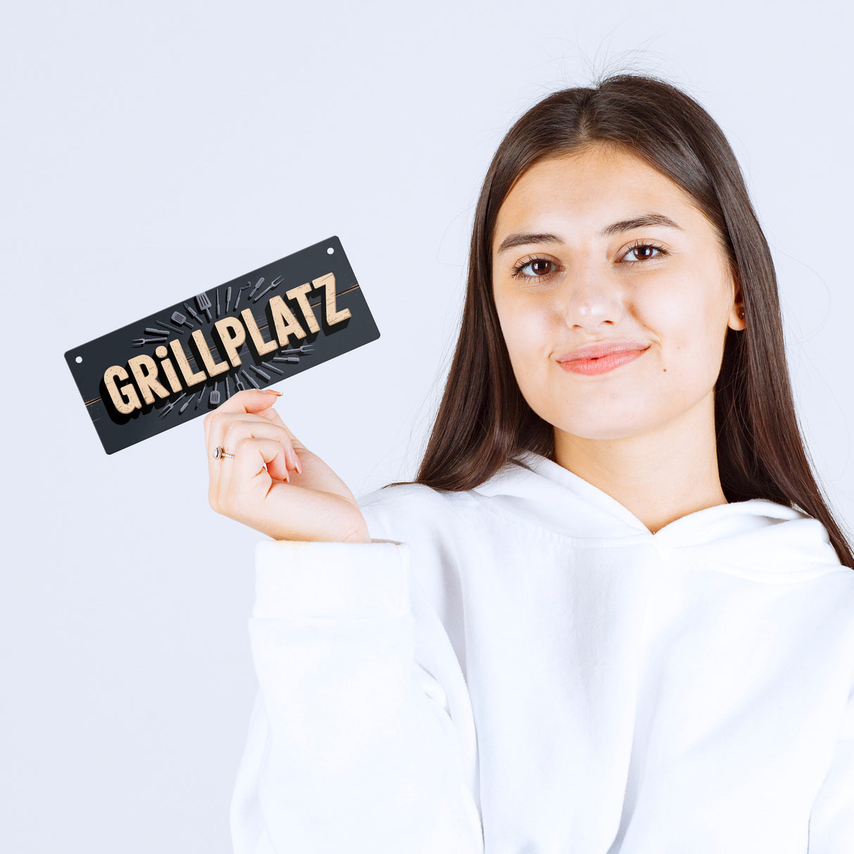 Grillplatz Metallschild mit Grillutensilien Vintage