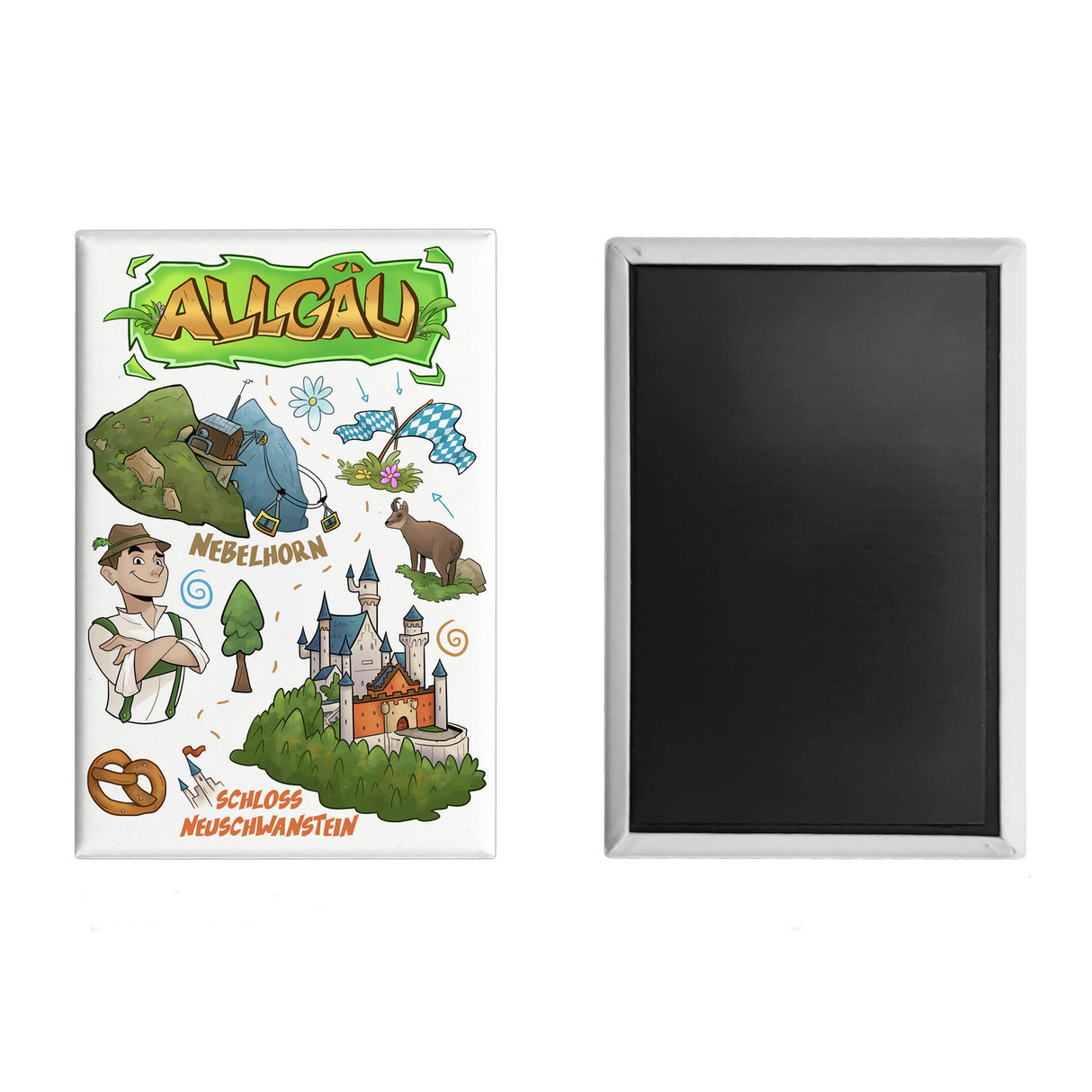 Allgäu Pop Art Comic Souvenir Souvenir Magnet - Nebelhorn und Schloss