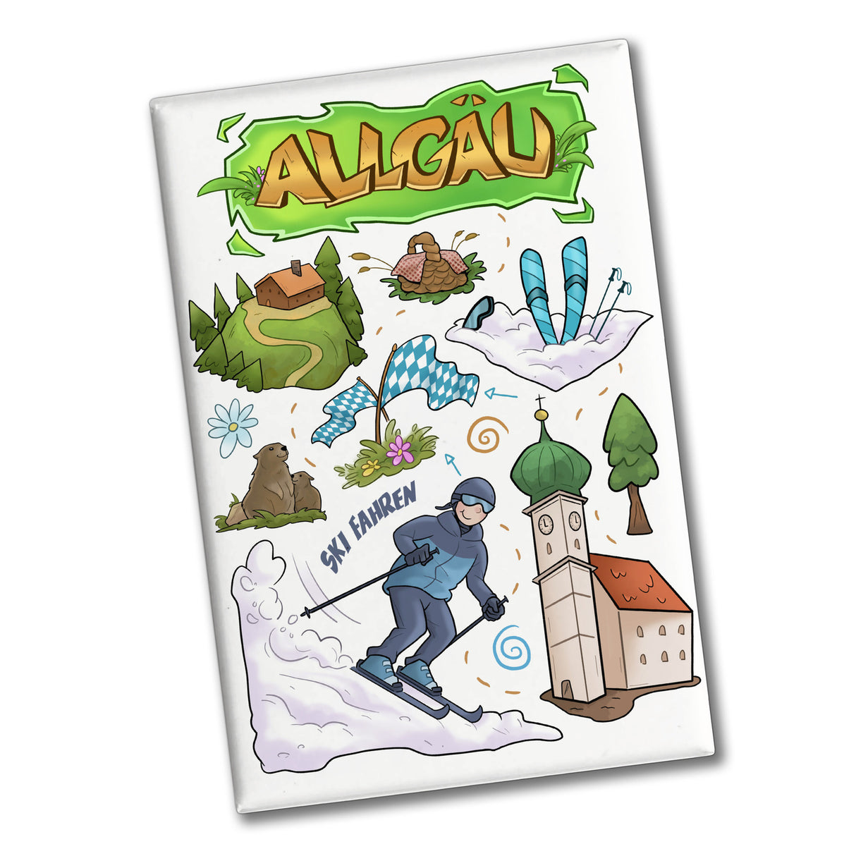 Allgäu Pop Art Comic Souvenir Souvenir Magnet - Ski