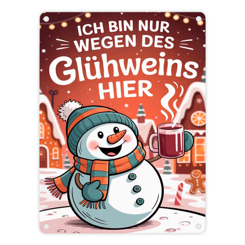 Schneemann Glühwein Spruch Metallschild in 15x20 cm Weihnachtsdeko