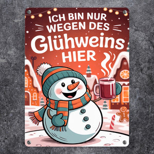 Schneemann Glühwein Spruch Metallschild in 15x20 cm Weihnachtsdeko