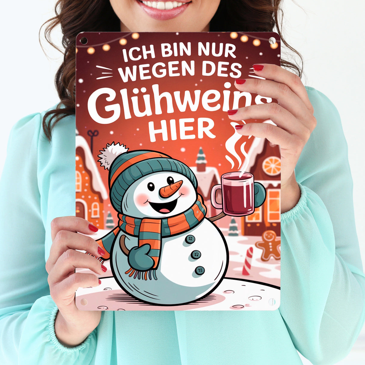 Schneemann Glühwein Spruch Metallschild in 15x20 cm Weihnachtsdeko