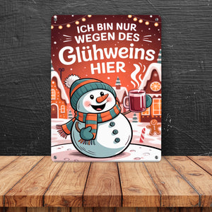 Schneemann Glühwein Spruch Metallschild in 15x20 cm Weihnachtsdeko