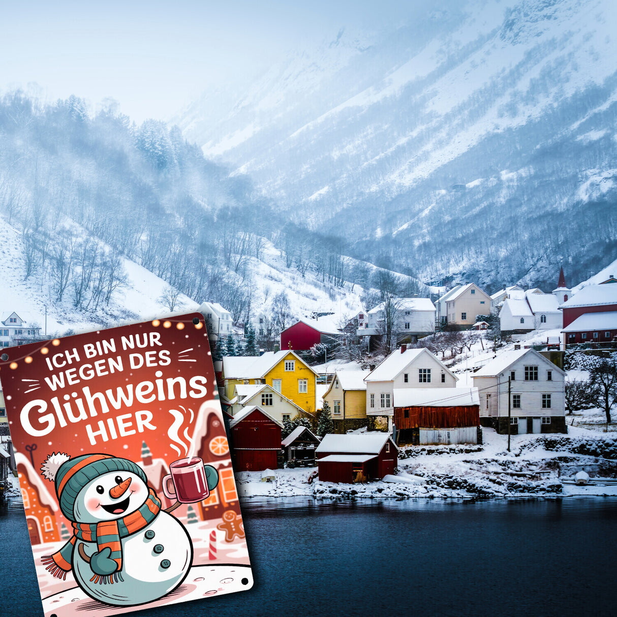 Schneemann Glühwein Spruch Metallschild in 15x20 cm Weihnachtsdeko