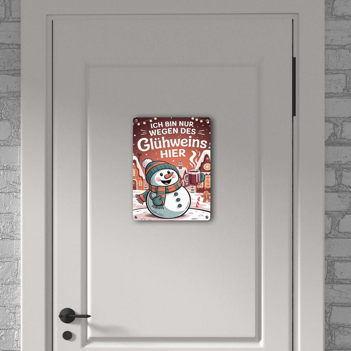 Schneemann Glühwein Spruch Metallschild in 15x20 cm Weihnachtsdeko