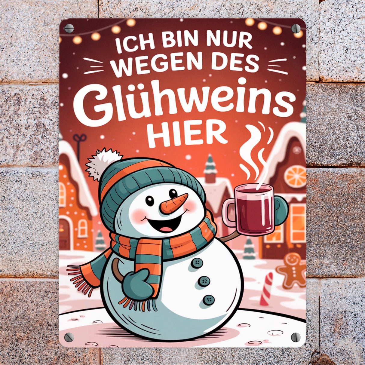 Schneemann Glühwein Spruch Metallschild in 15x20 cm Weihnachtsdeko