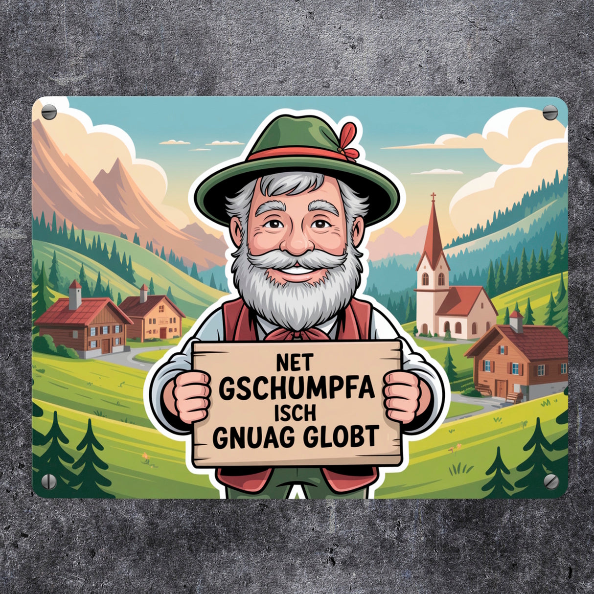 Net gschumpfa isch gnuag globt Fröhlicher Mann Metallschild in 15x20 cm