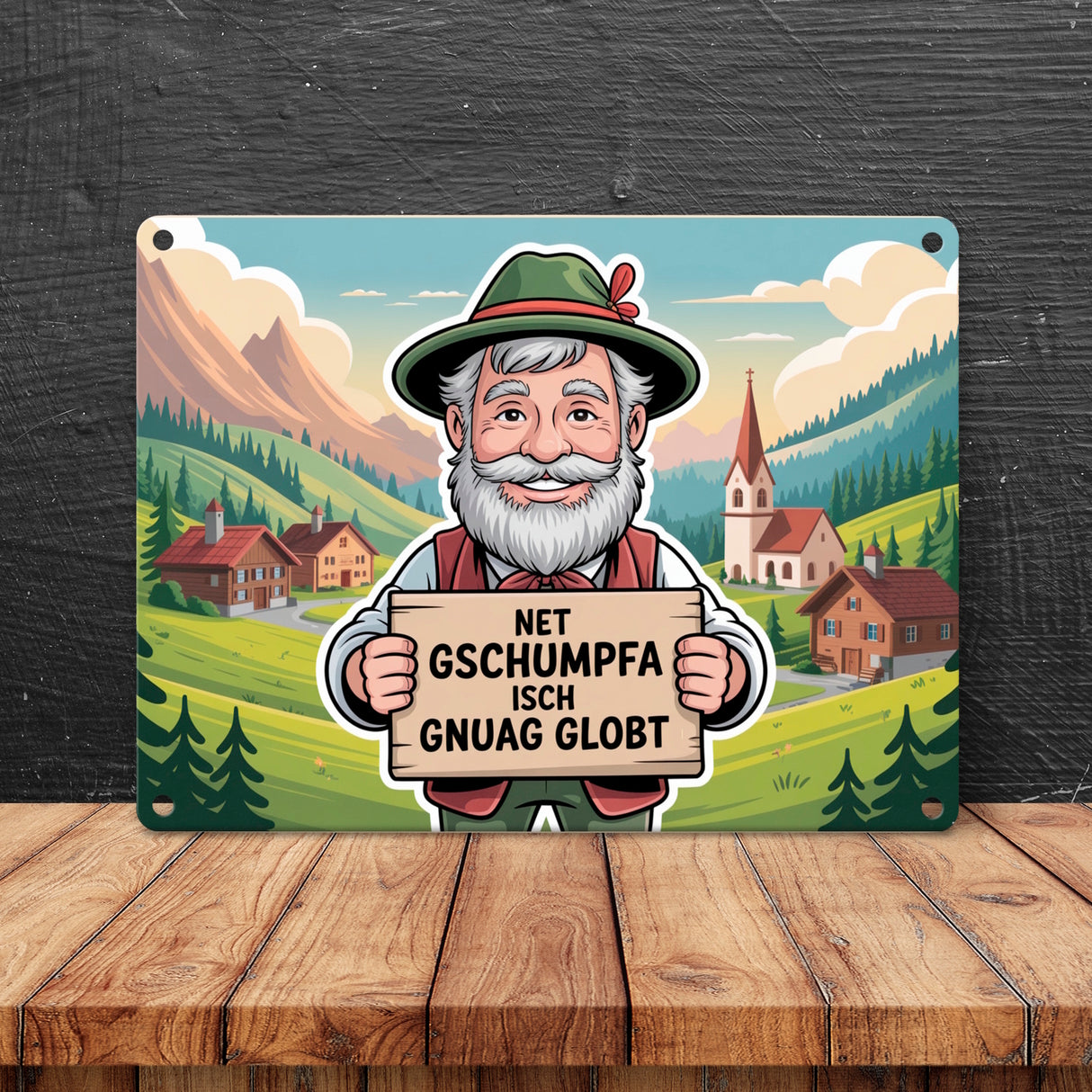 Net gschumpfa isch gnuag globt Fröhlicher Mann Metallschild in 15x20 cm