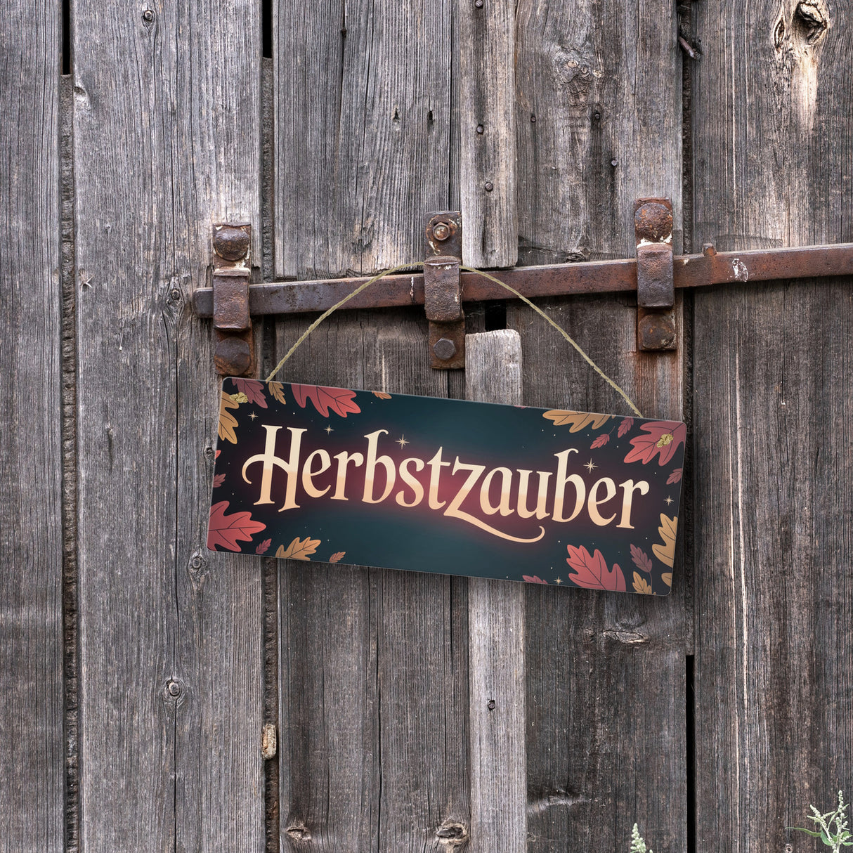 Herbstzauber Metallschild mit bunten Blättern