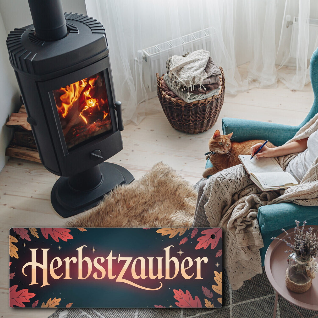 Herbstzauber Metallschild mit bunten Blättern