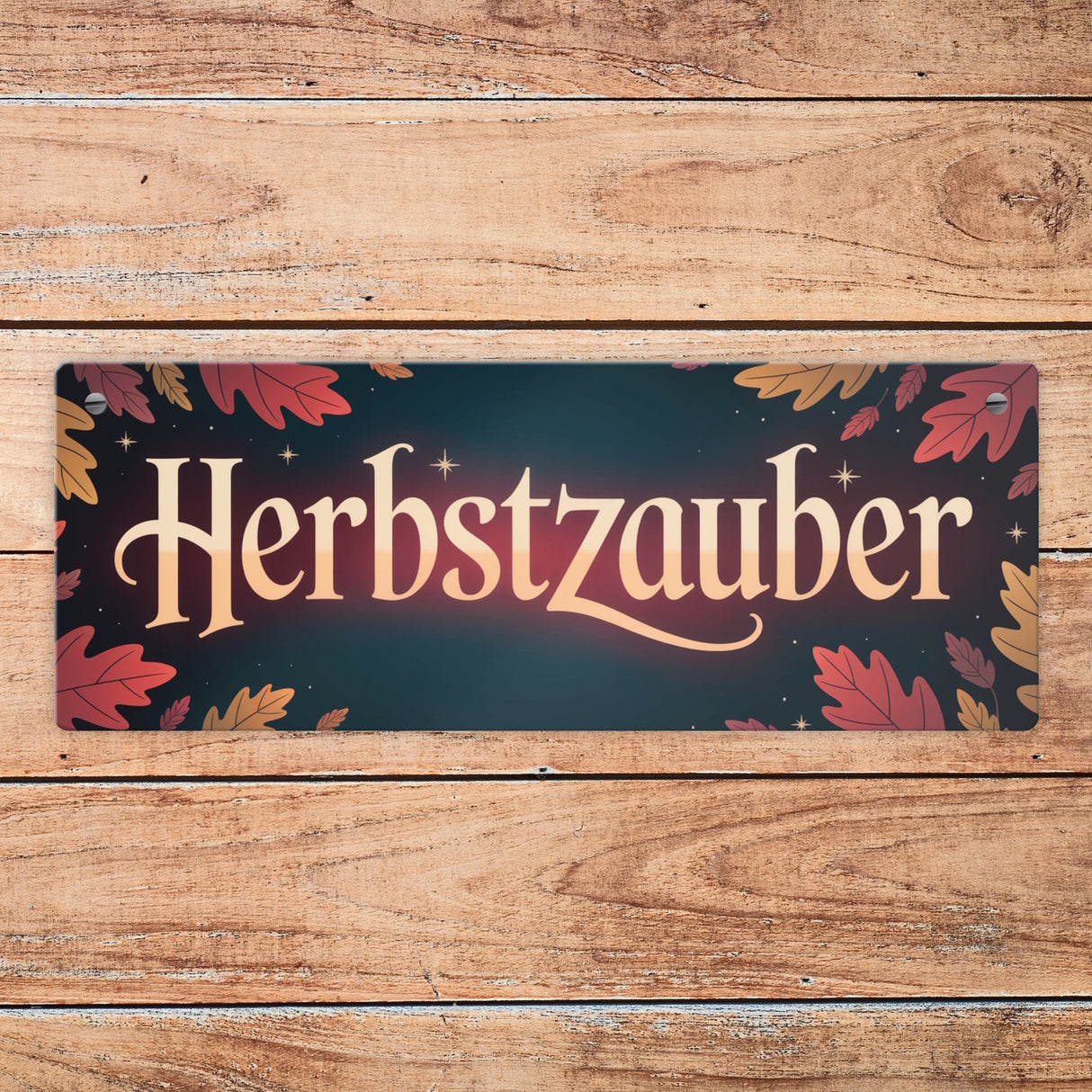 Herbstzauber Metallschild mit bunten Blättern