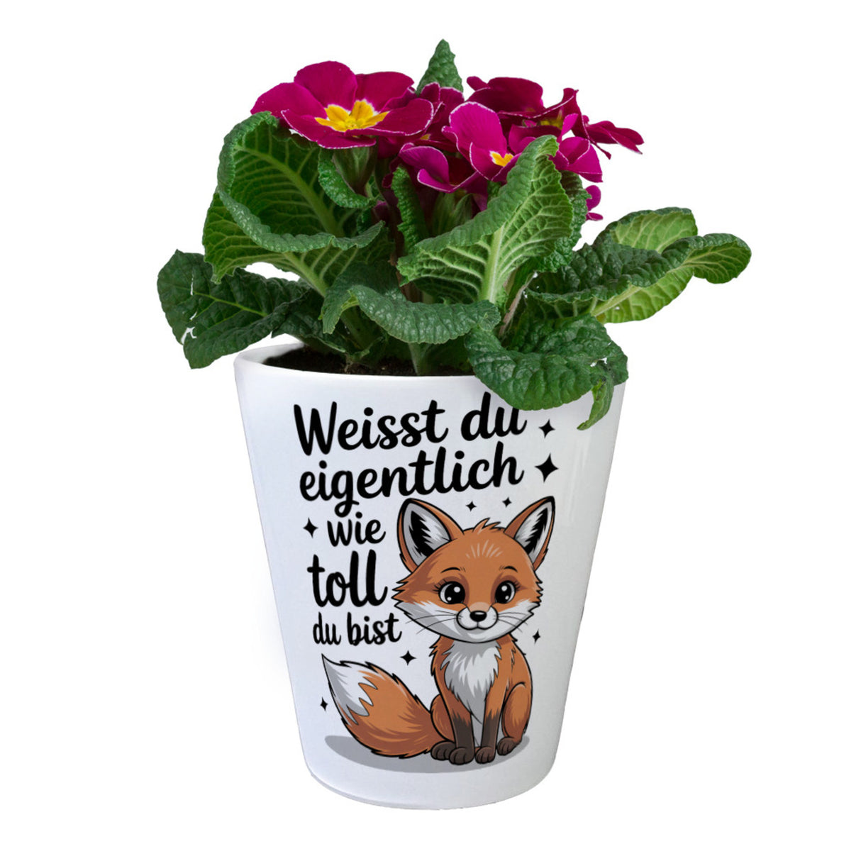 Fuchs Blumentopf mit Spruch Weißt du eigentlich wie toll du bist