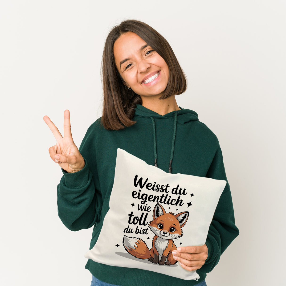 Fuchs Kissen mit Spruch Weißt du eigentlich wie toll du bist