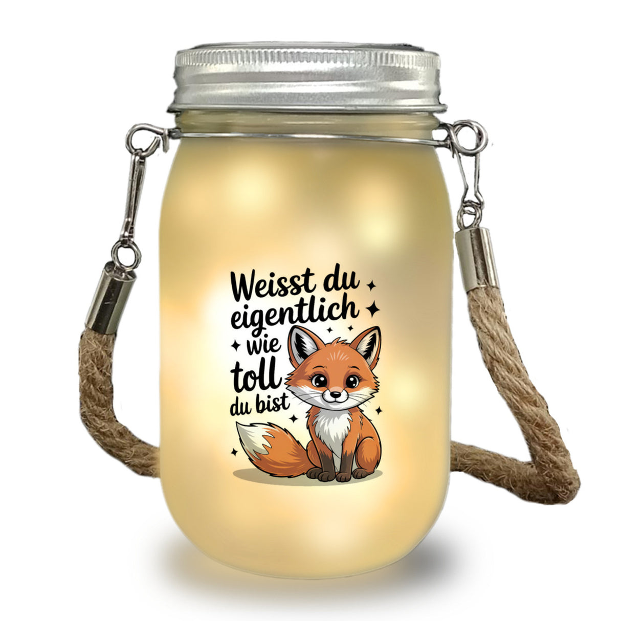 Fuchs Solarlicht mit Spruch Weißt du eigentlich wie toll du bist