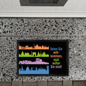 Metropolen Fußmatte in 35x50 cm mit Spruch: Willkommen, egal woher Sie sind!