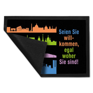 Metropolen Fußmatte in 35x50 cm mit Spruch: Willkommen, egal woher Sie sind!