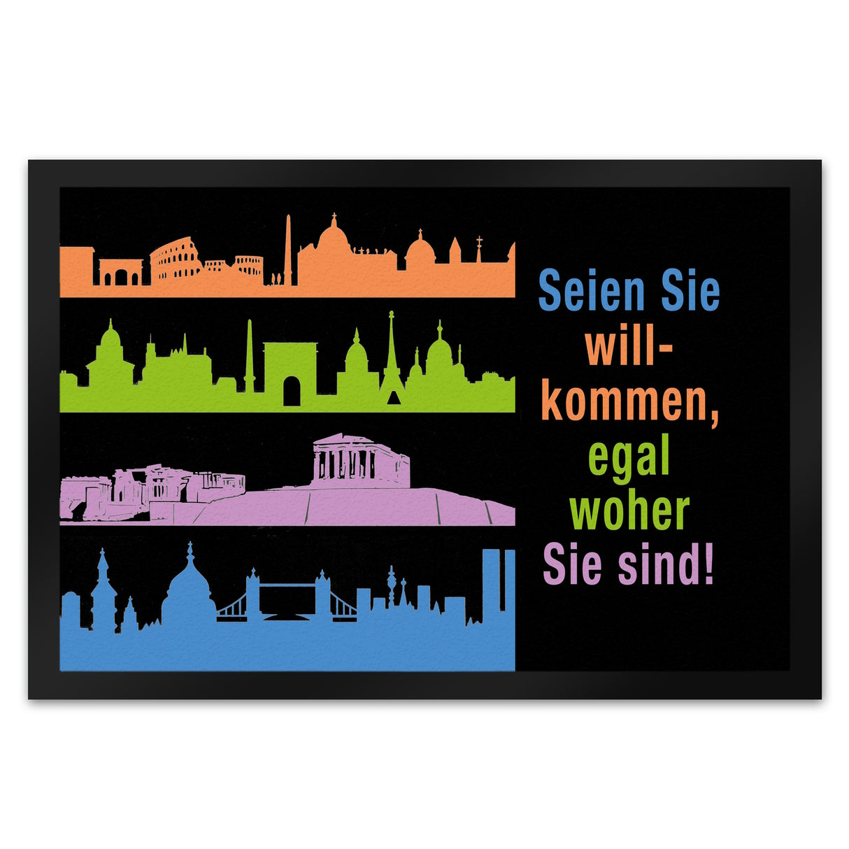 Metropolen Fußmatte in 35x50 cm mit Spruch: Willkommen, egal woher Sie sind!